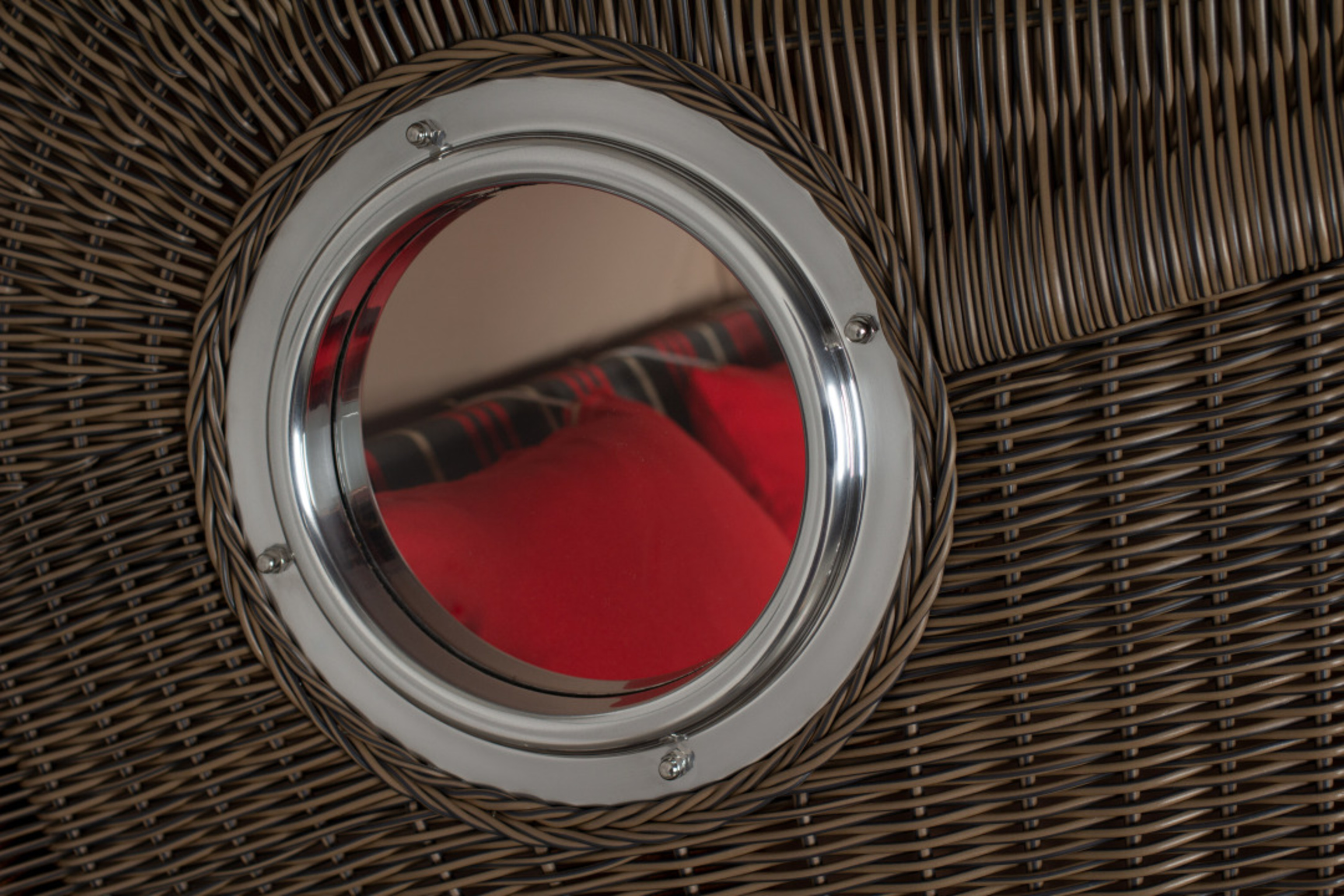 Strandkorb Rantum Bullauge Mahagoni PE Grey Dessin 529 Grau